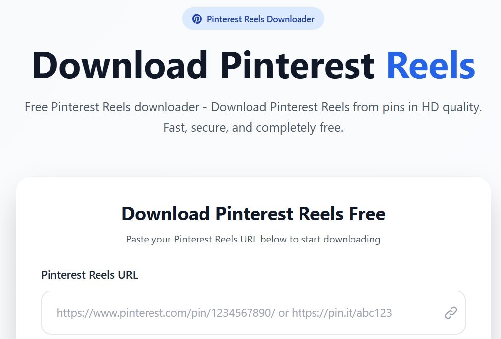 Pinterest Reels Downloader - Main screenshot showing features and interface