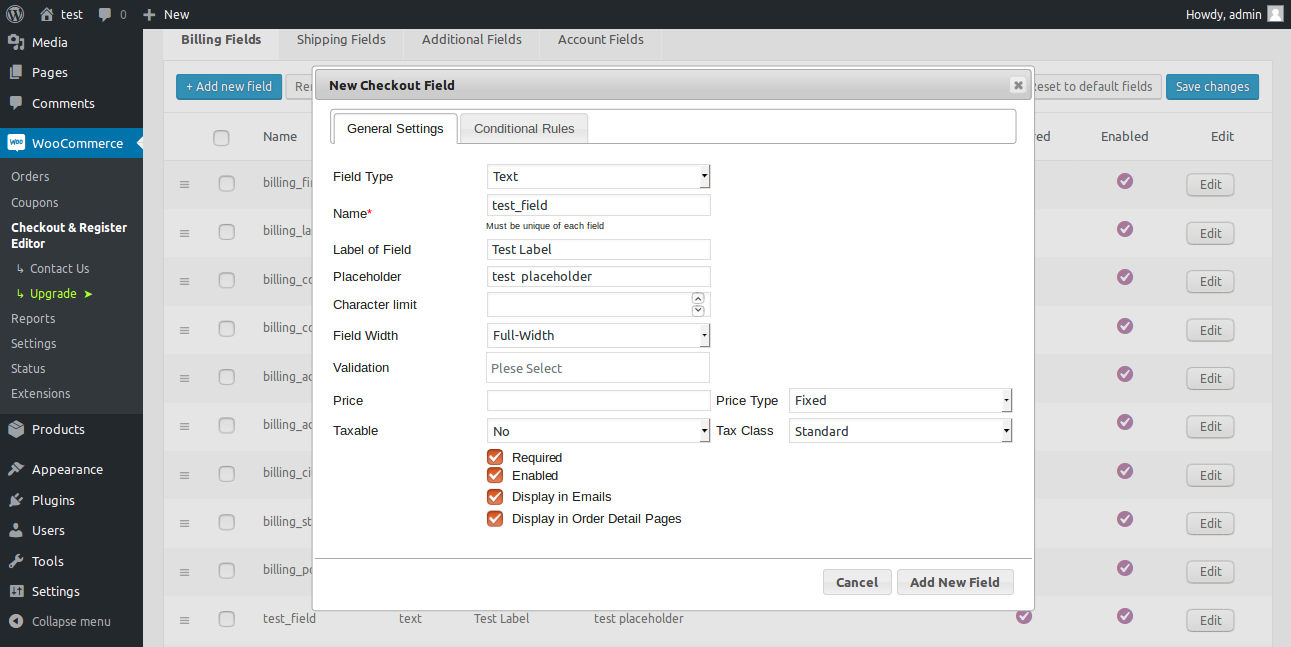 WooCommerce Checkout Field Editor gallery image