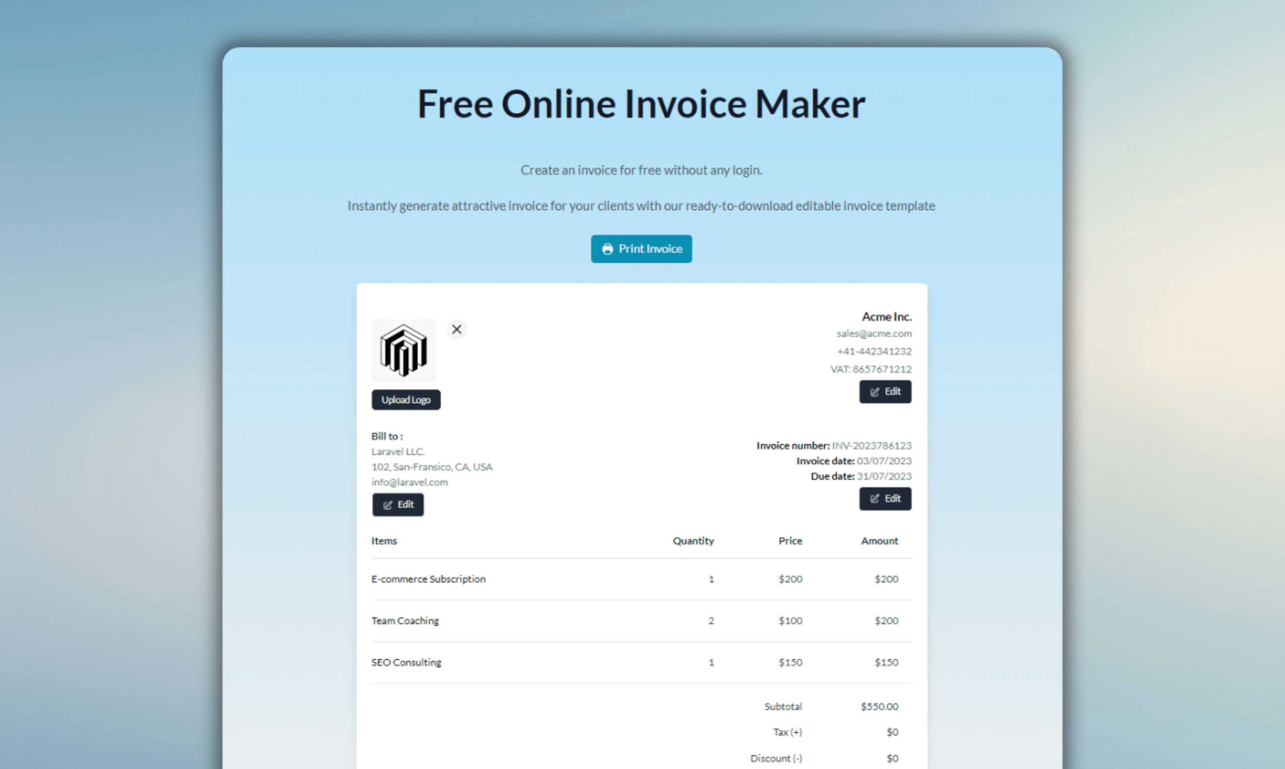 Free Invoice Maker gallery image