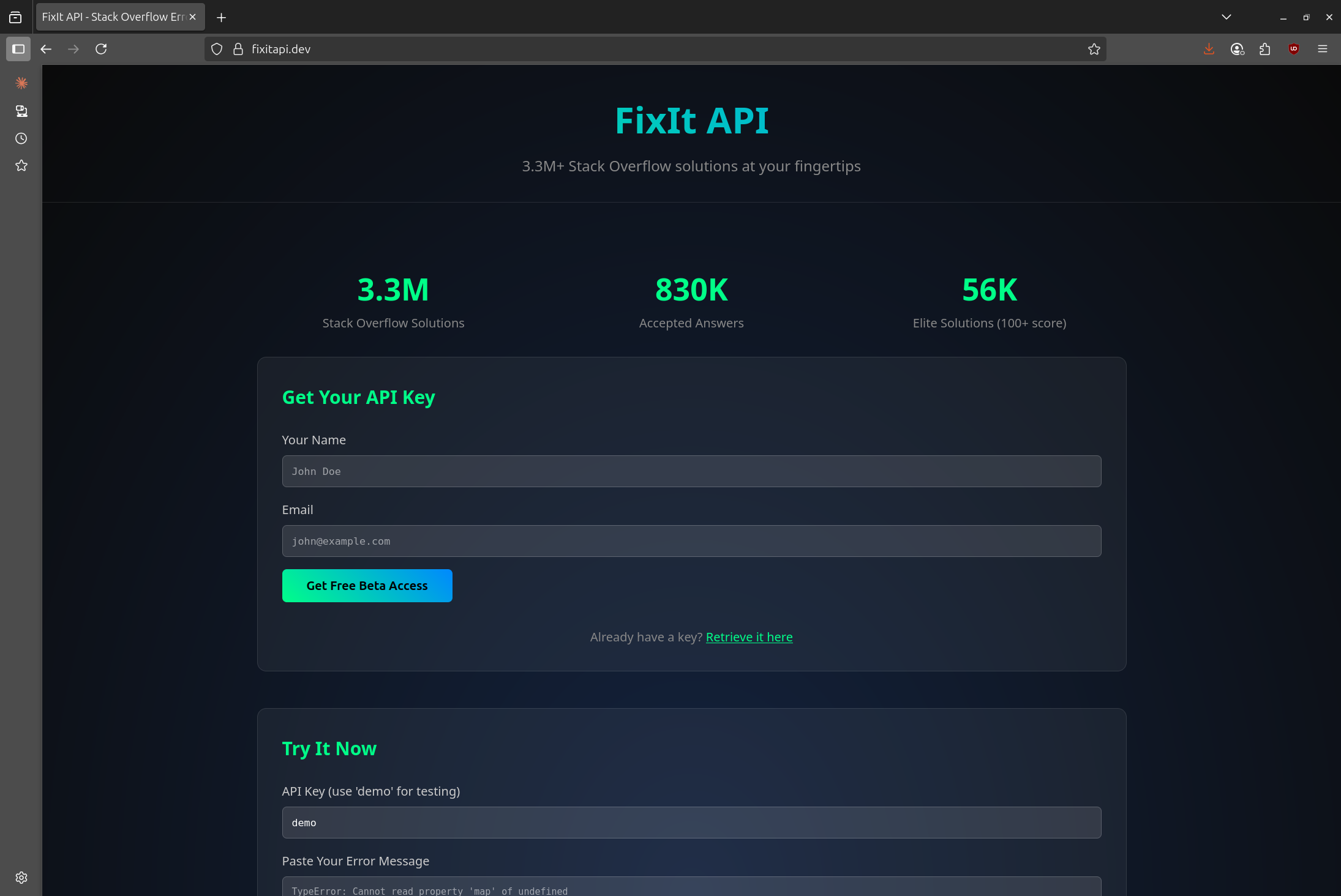 FixIt API--Stack Overflow Search in 47ms logo