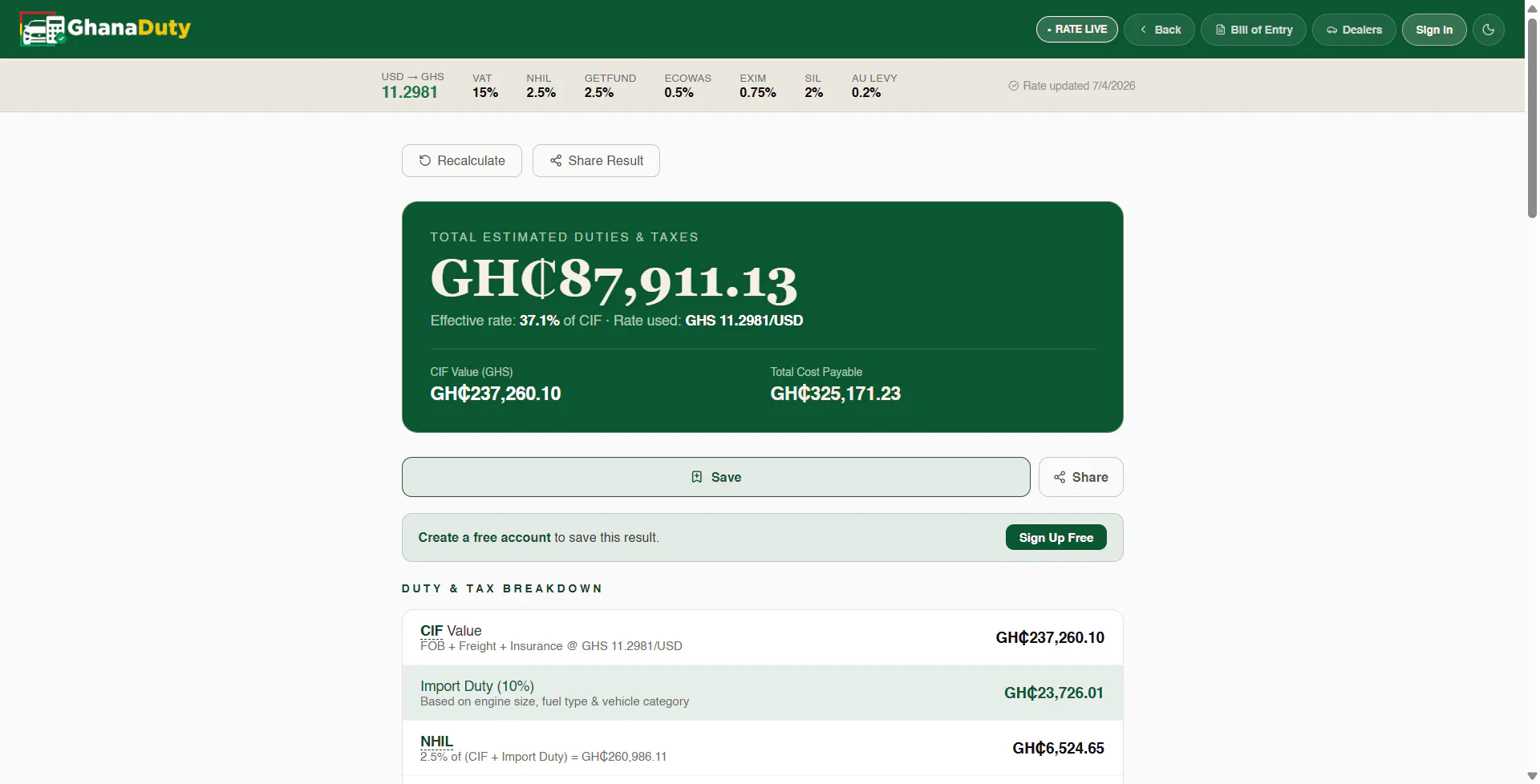Ghana Duty Calculator gallery image