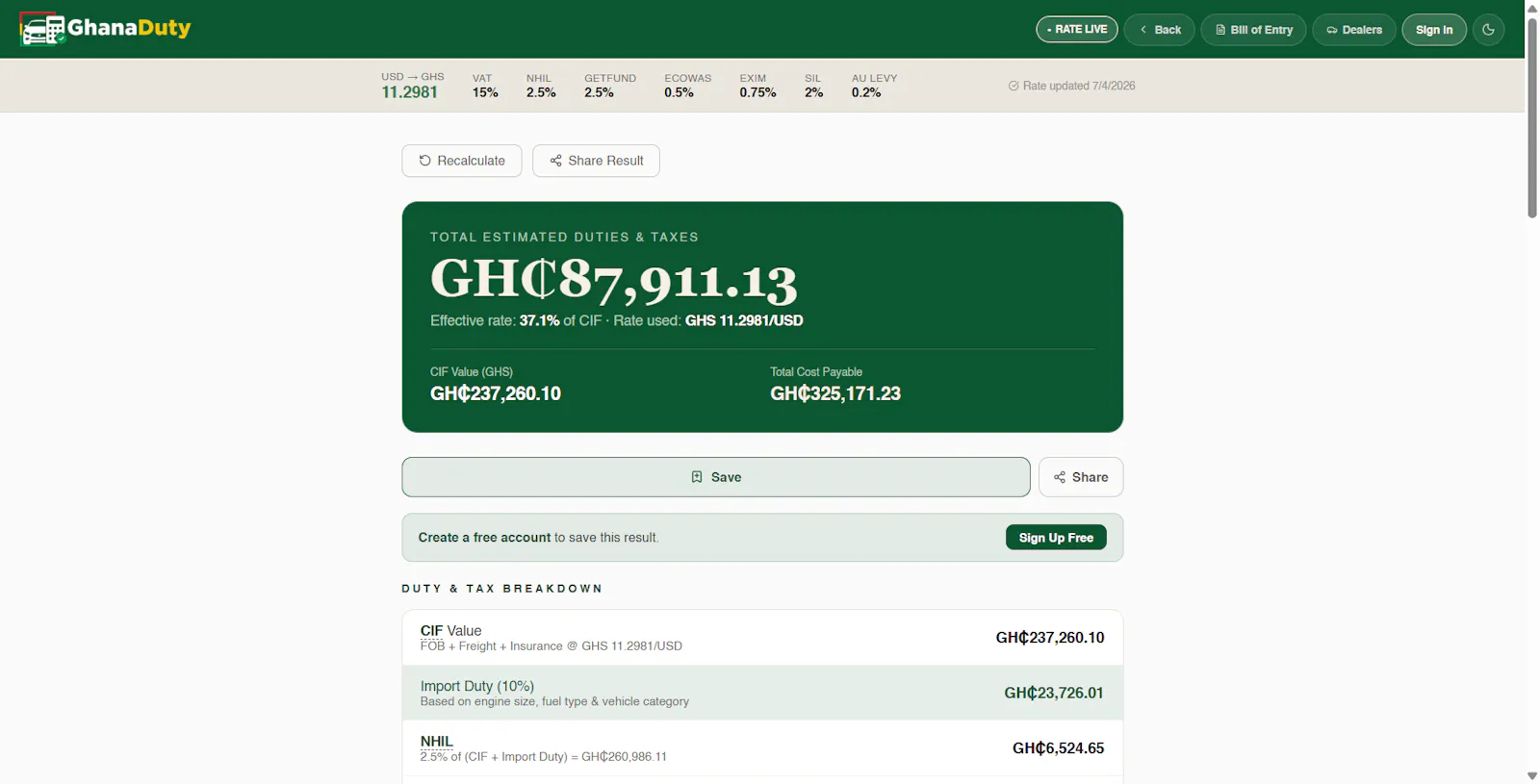 Ghana Duty Calculator screenshot 3