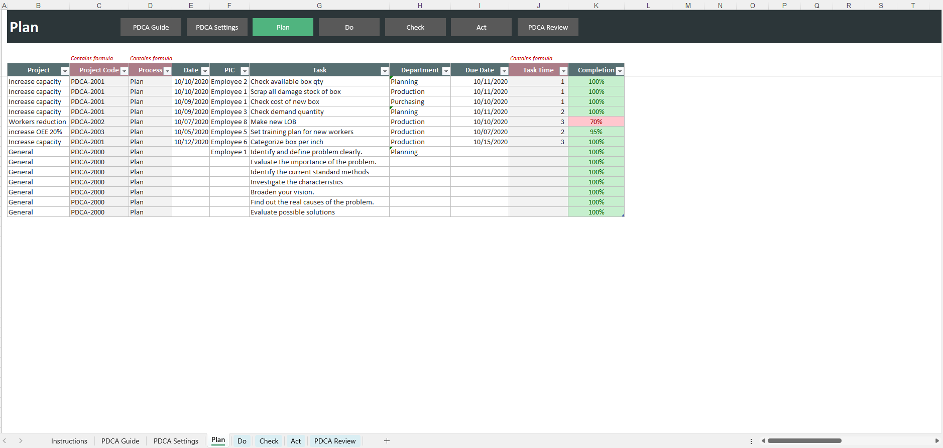 PDCA (Plan-Do-Check-Act) Excel Template gallery image