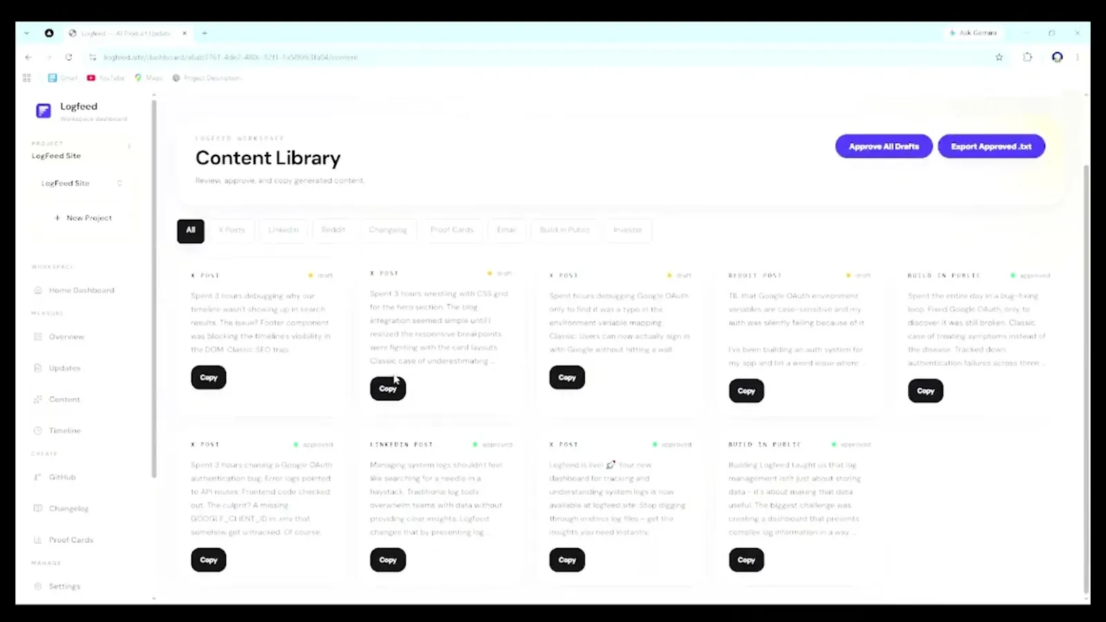 Logfeed screenshot 1 (video preview)