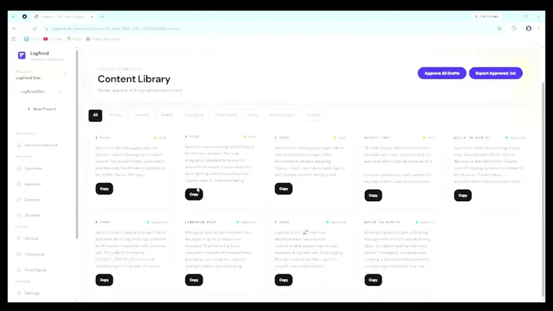 Logfeed screenshot 1 (video preview)