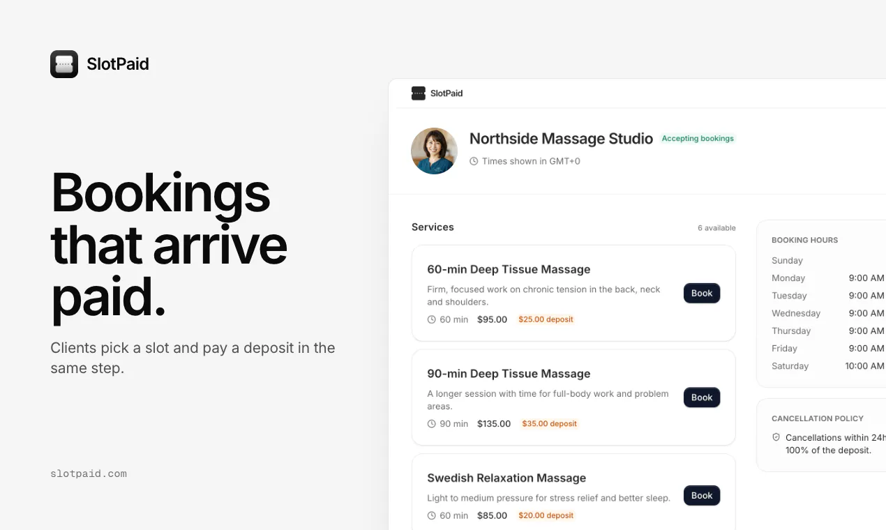 SlotPaid · Bookings that arrive paid gallery image