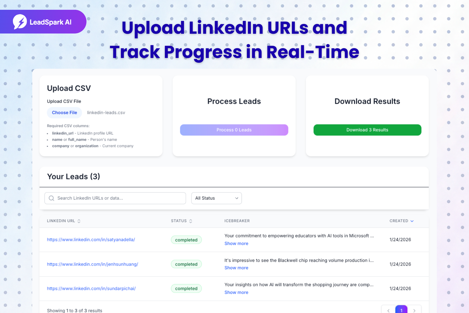 LeadSpark AI - Main product screenshot demonstrating key features and user interface