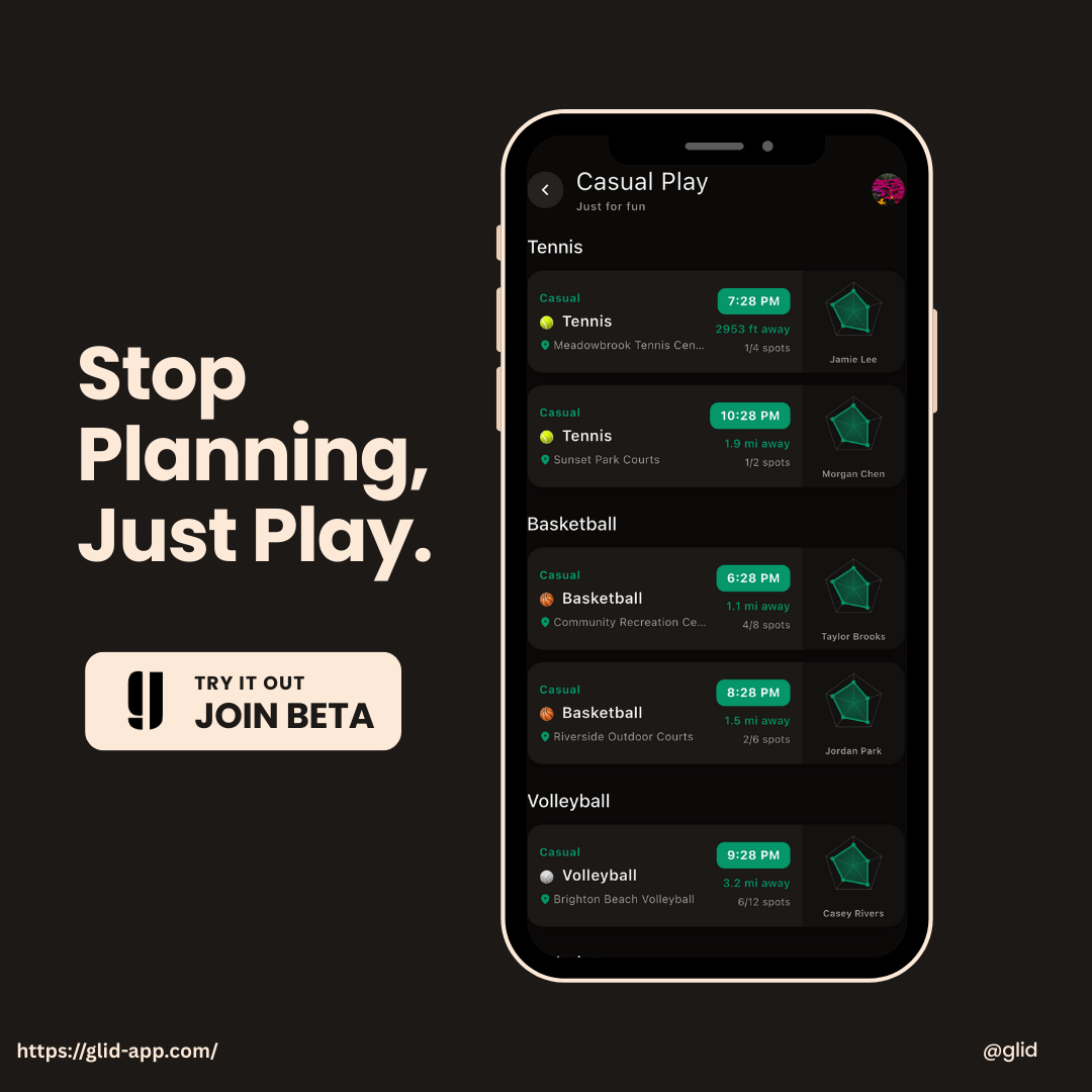 Glid — Stop Planning, Just Play - Screenshot 3 showing product features and functionality
