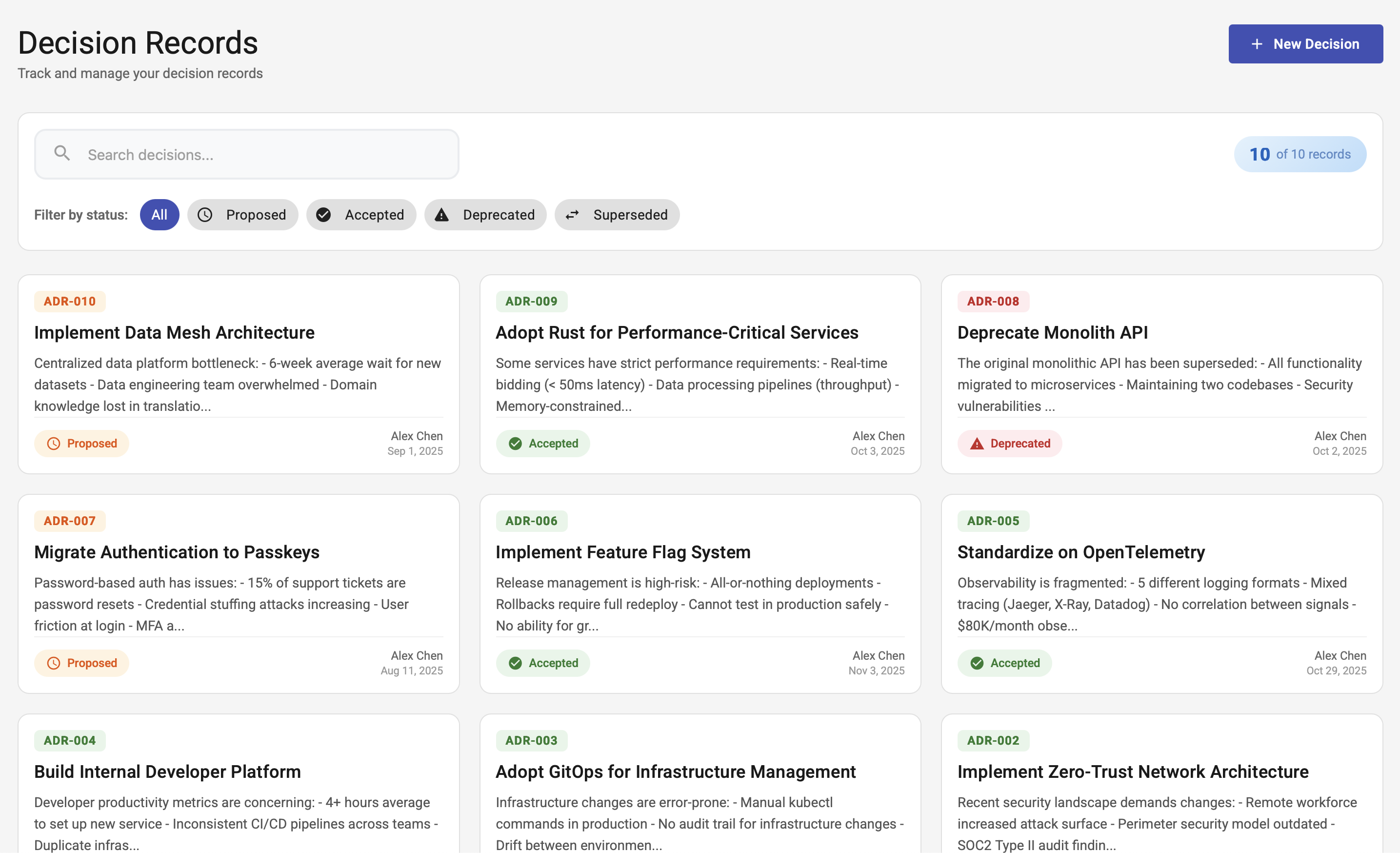 Decision Records - Screenshot 2 showing product features and functionality
