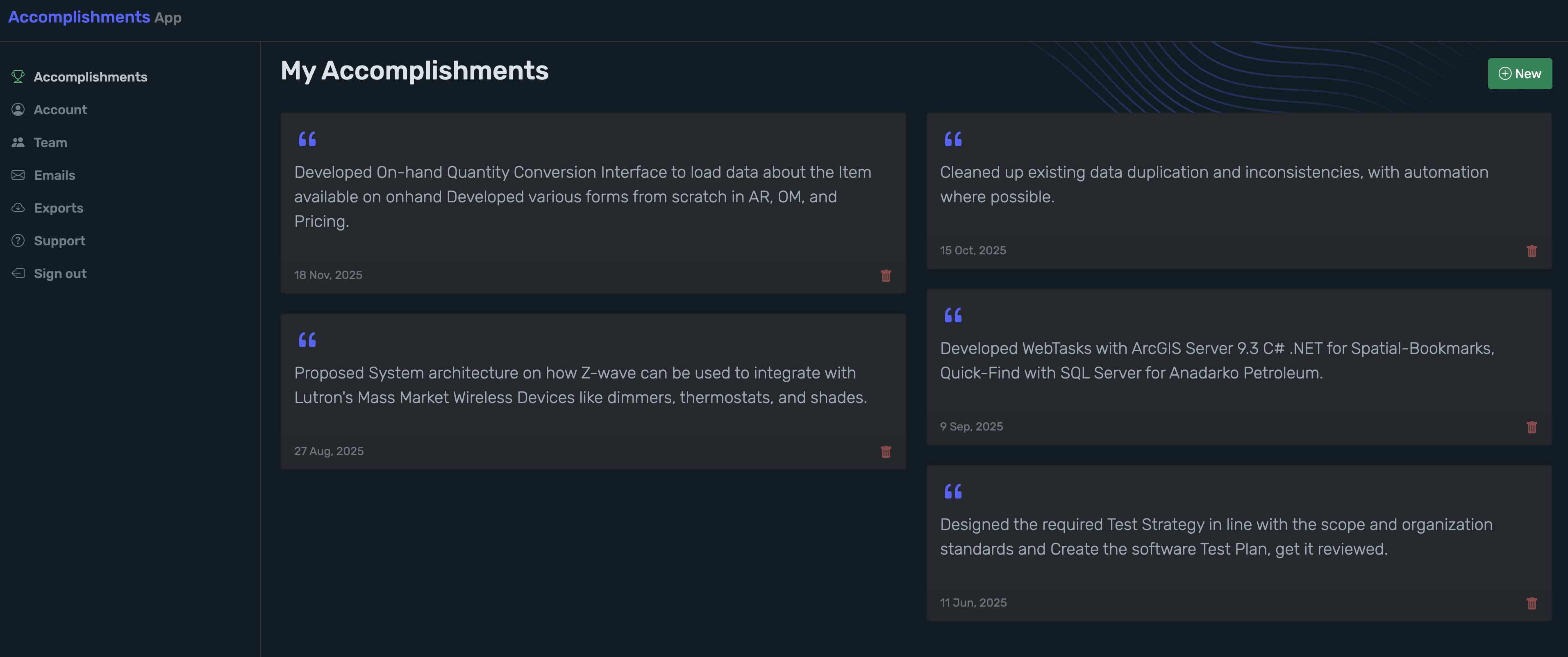 Record your Accomplishments - Main product screenshot demonstrating key features and user interface