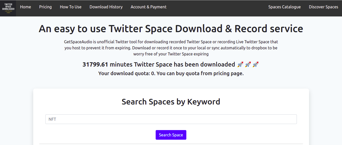 Media GetSpaceaudio - Cari dan muat turun untuk ruang twitter 1