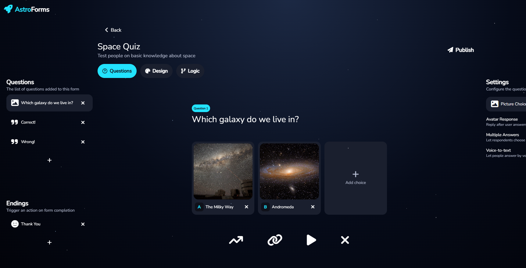 AstroForms - Main product screenshot demonstrating key features and user interface