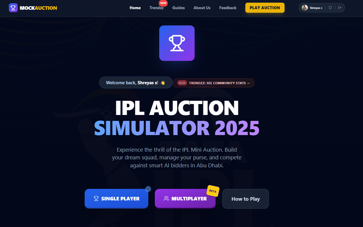 IPL Auction Simulator 2025 - Main product screenshot demonstrating key features and user interface