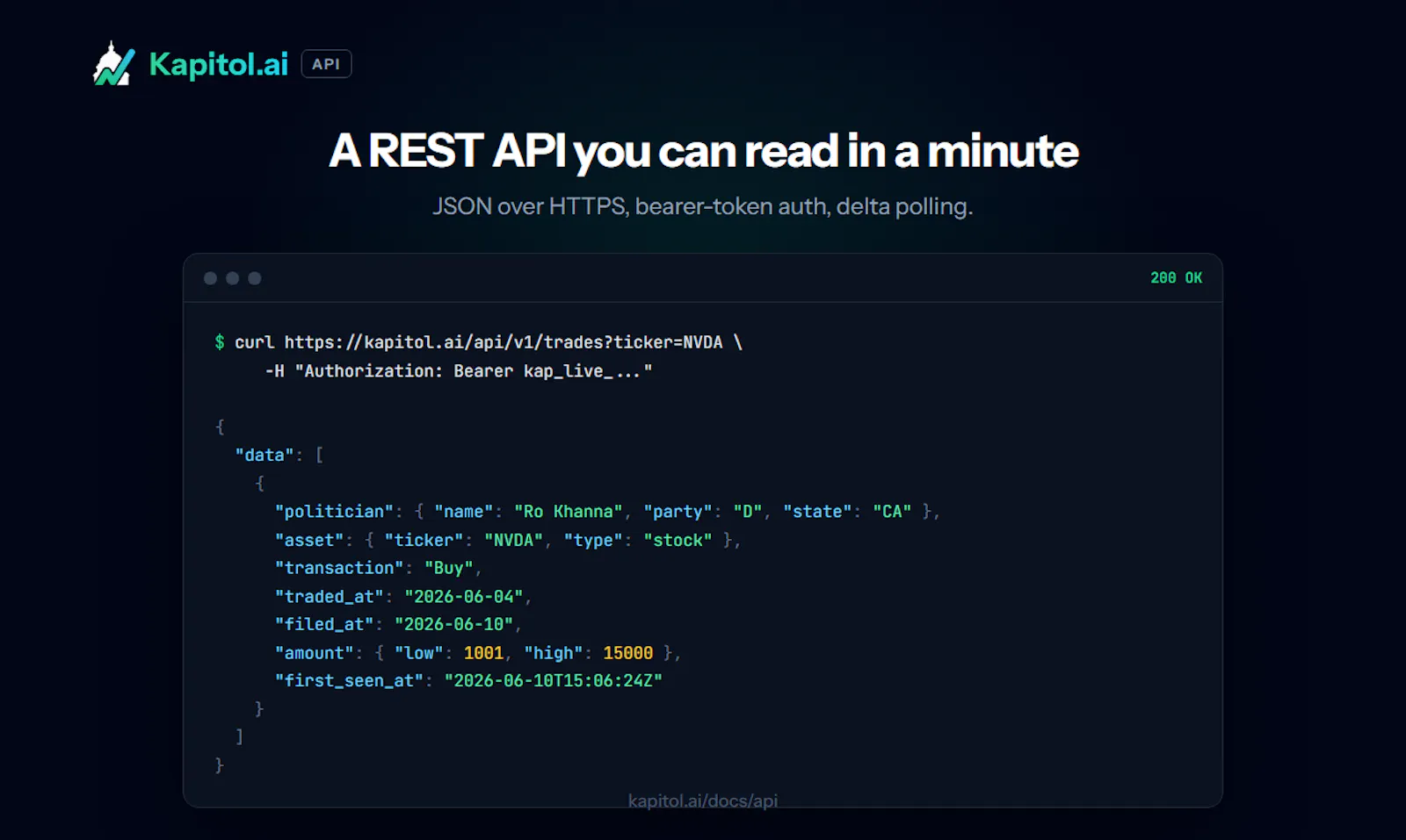 Kapitol.ai Congress Trading API screenshot 2
