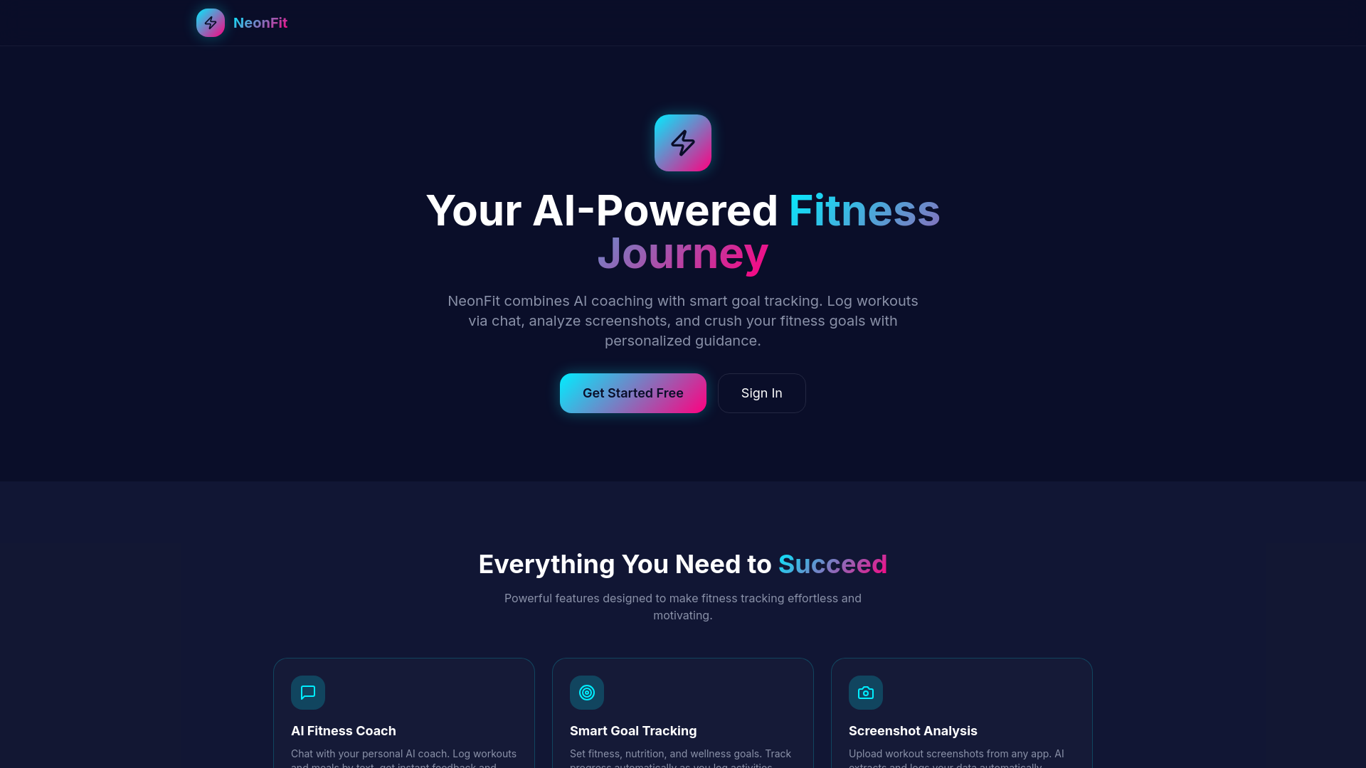 NeonFit - Main product screenshot demonstrating key features and user interface
