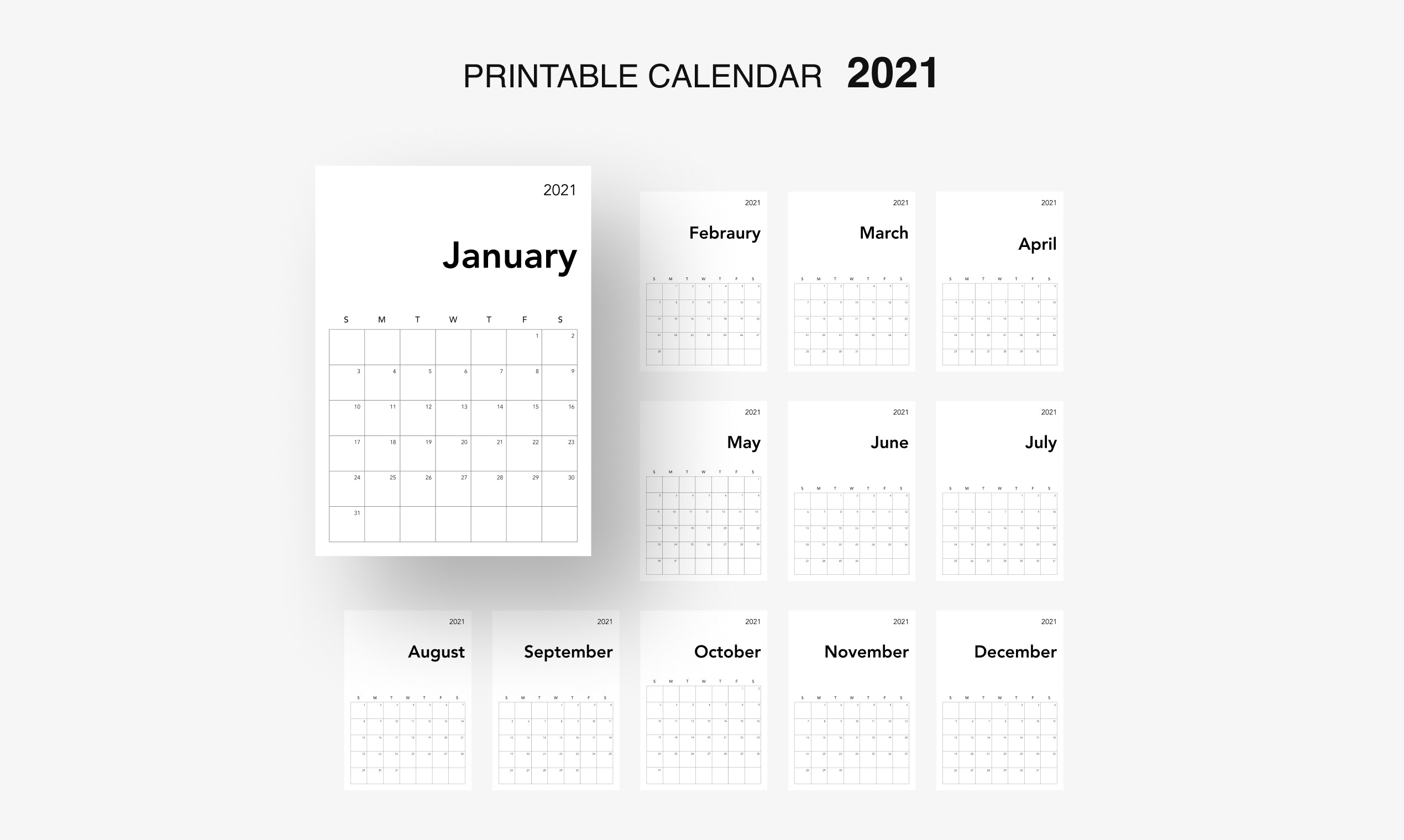 Minimal Calendar For 2021 - Dark & light, printable ...