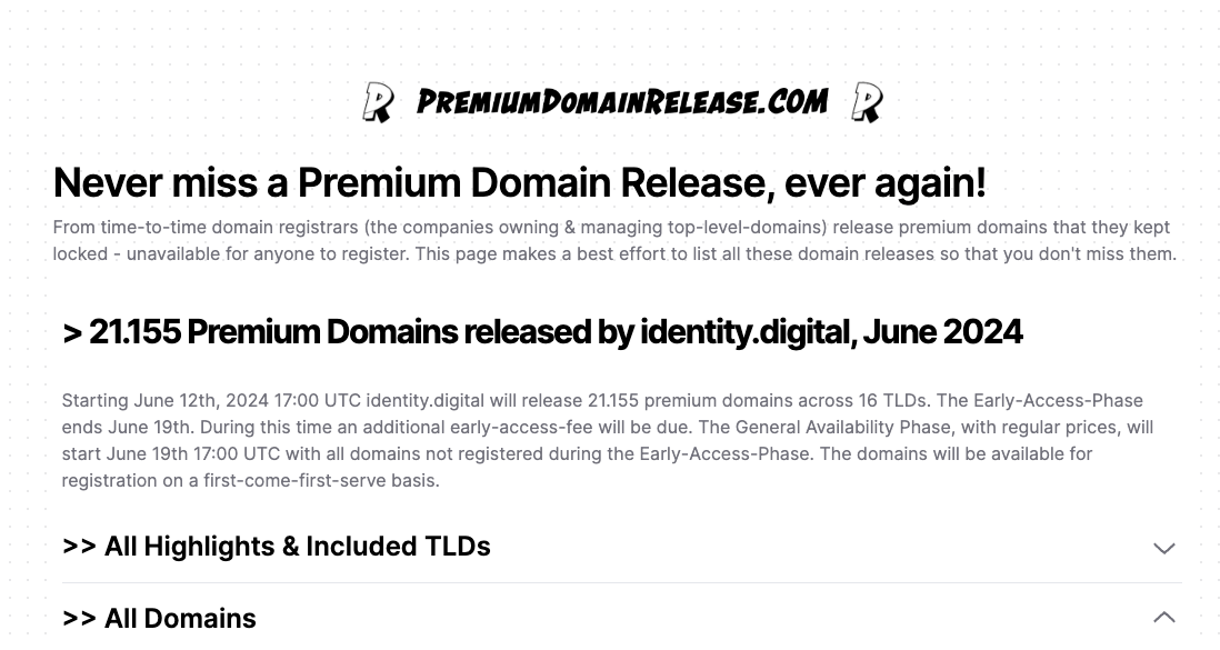 PremiumDomainRelease.com media 1