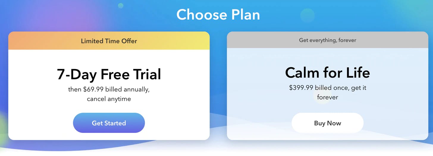 Calm’s pricing model today 💳