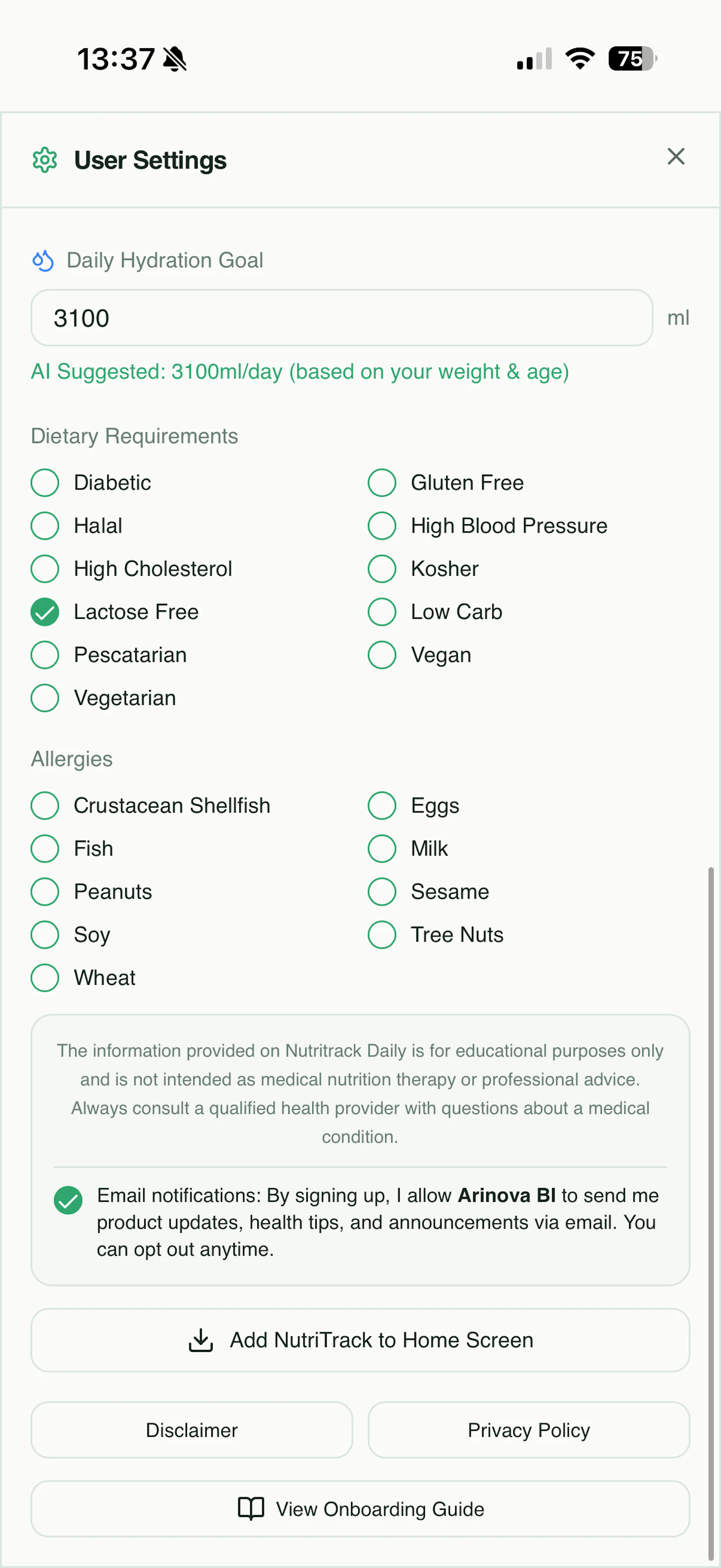 NutriTrack screenshot 2