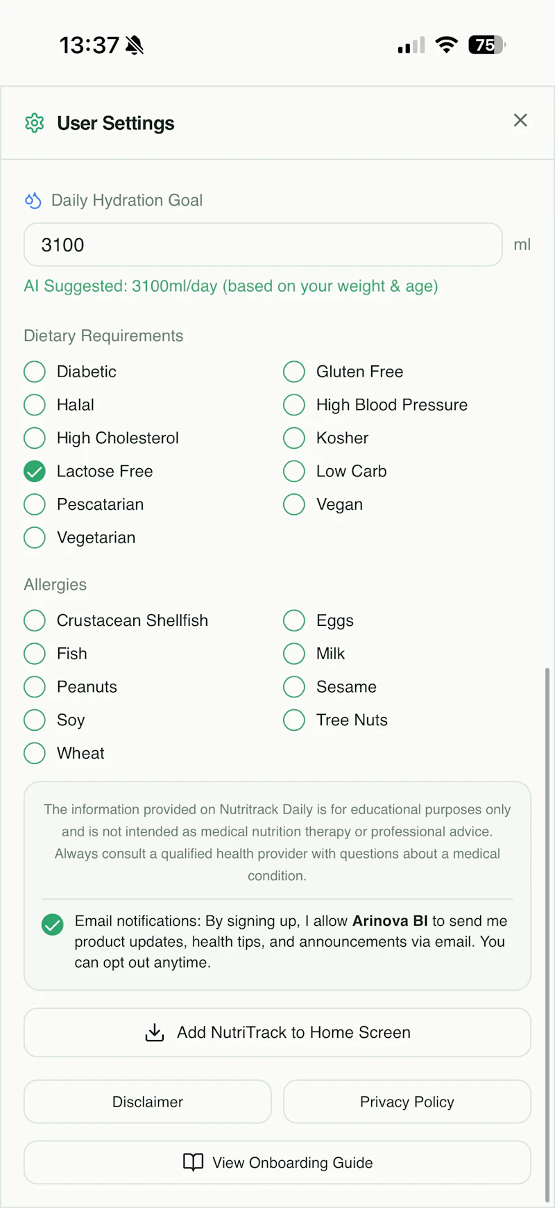 NutriTrack screenshot 2