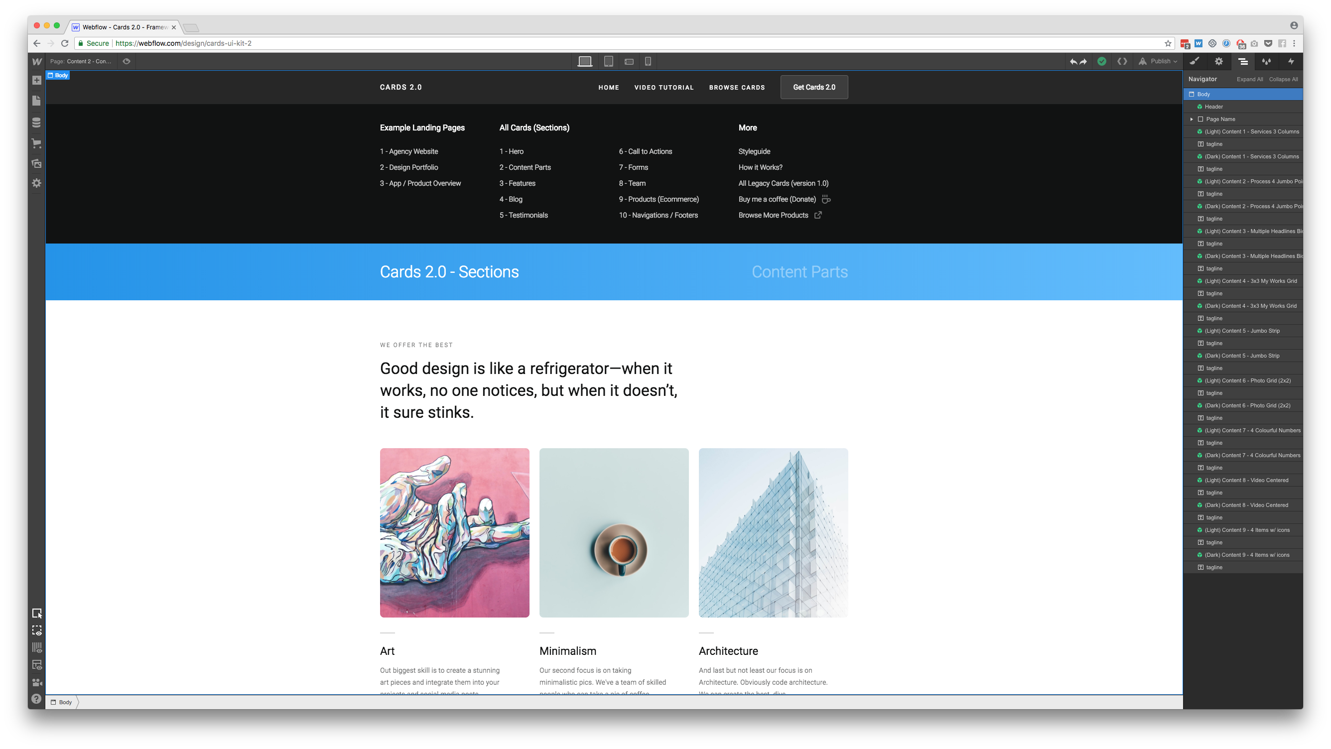 Cards 2.0 - Framework & UI Kit for Webflow gallery image