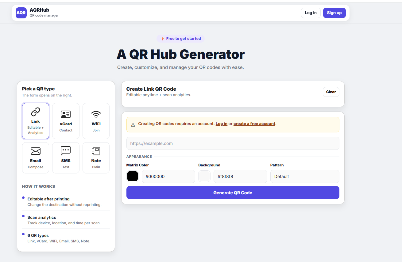 AQRHub - Main product screenshot demonstrating key features and user interface