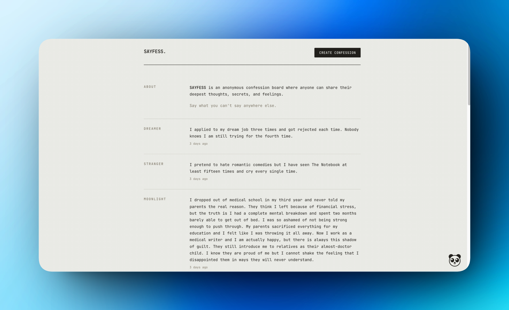 Sayfess - Main product screenshot demonstrating key features and user interface