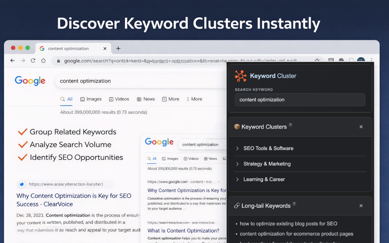 Keyword Cluster - Main product screenshot demonstrating key features and user interface