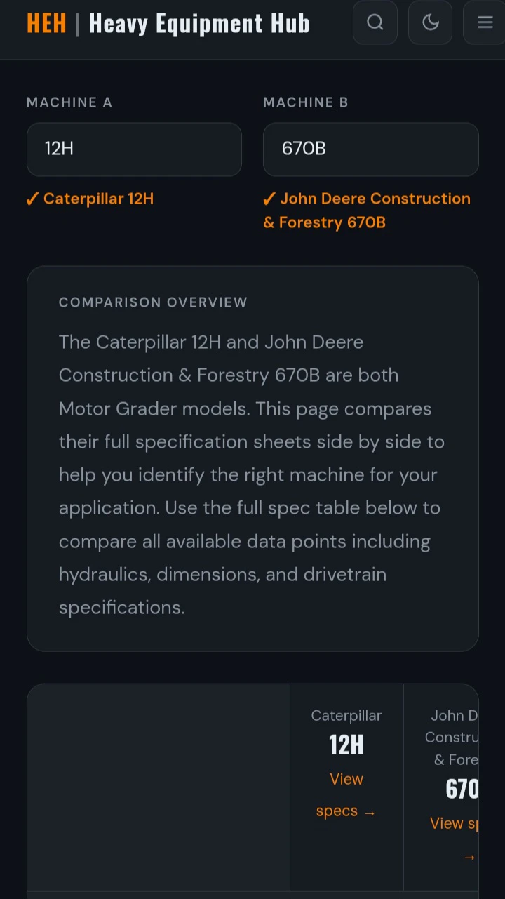 Heavy equipment hub screenshot 2