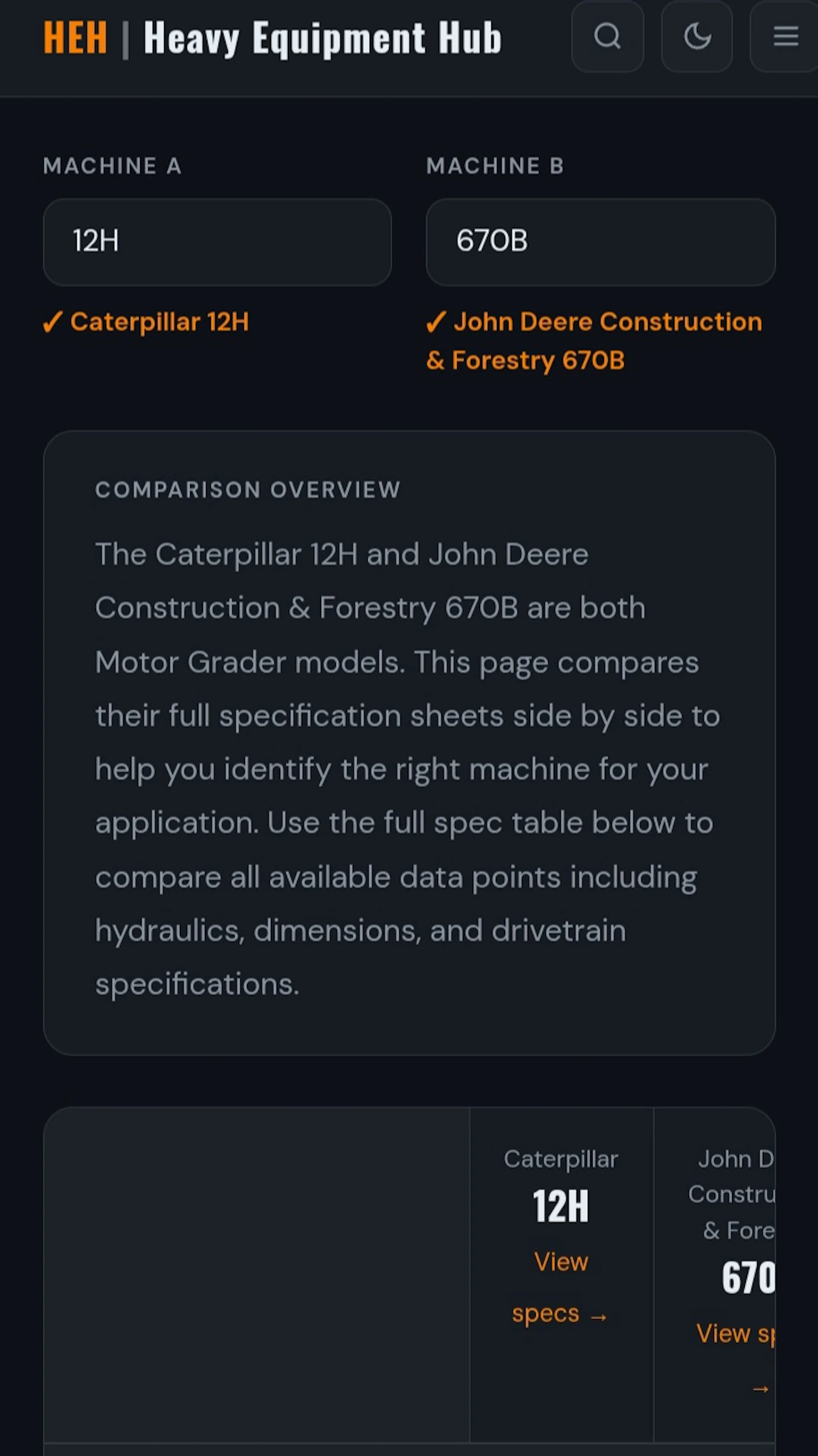 Heavy equipment hub screenshot 3