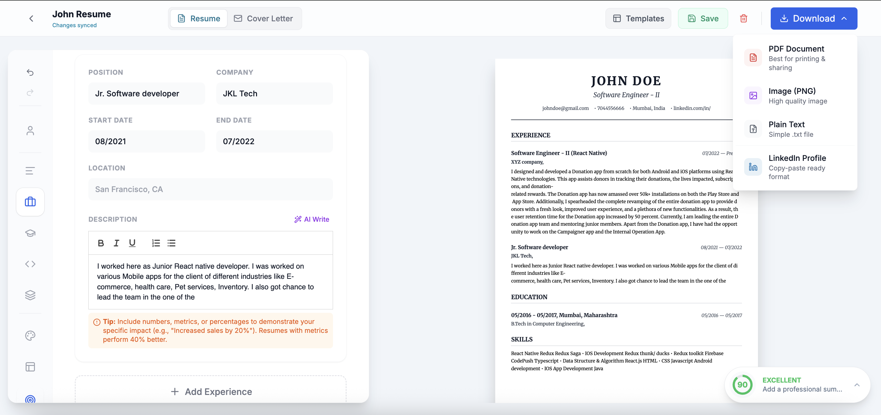 NourResume gallery image