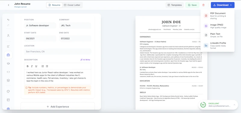 NourResume screenshot 3