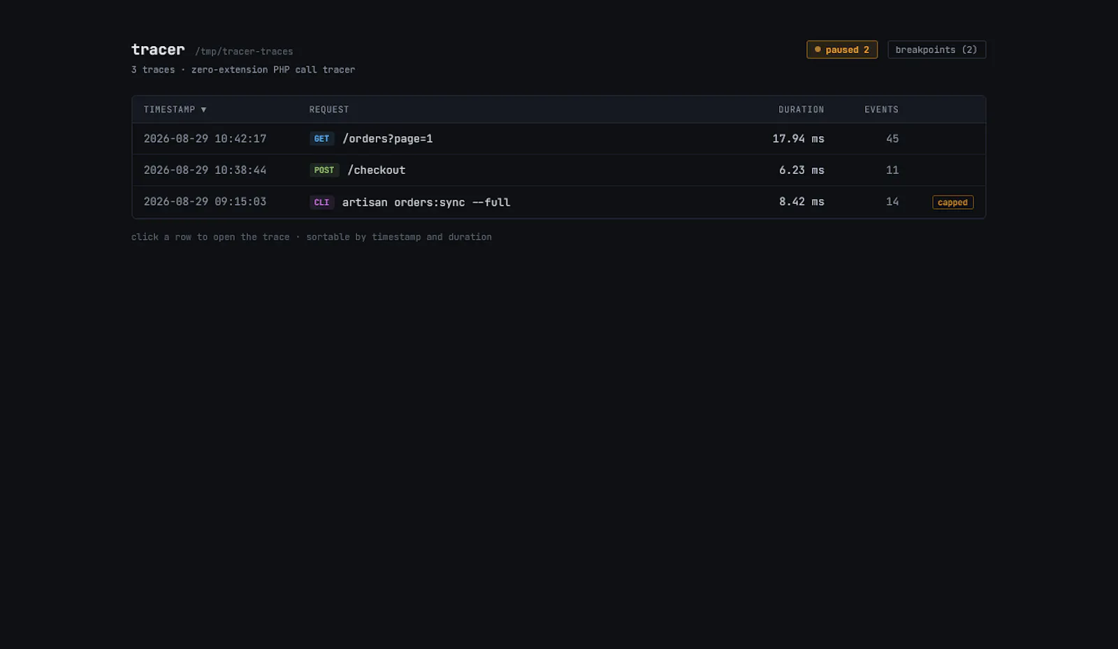 filo - no-extension call tracer for PHP screenshot 2