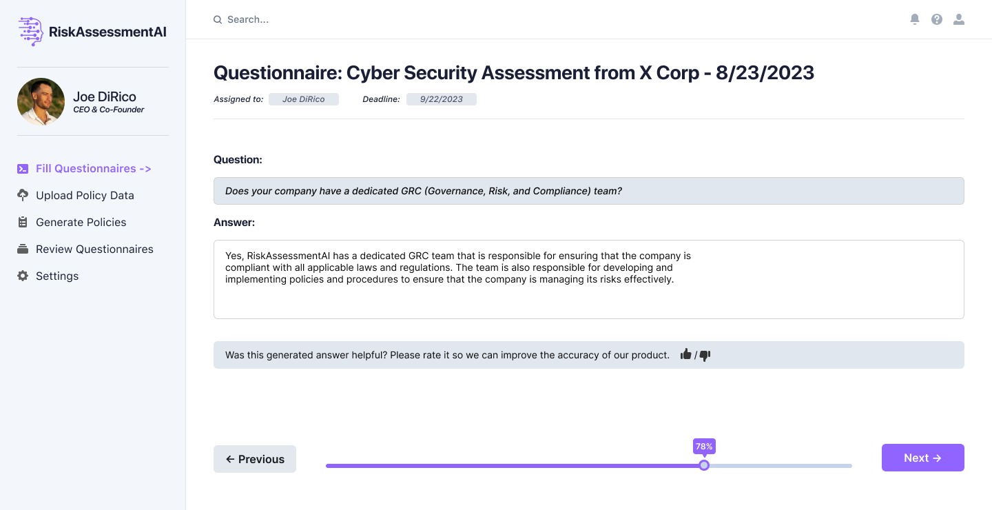 startuptile RiskAssessmentAI-Respond to security questionnaires in minutes