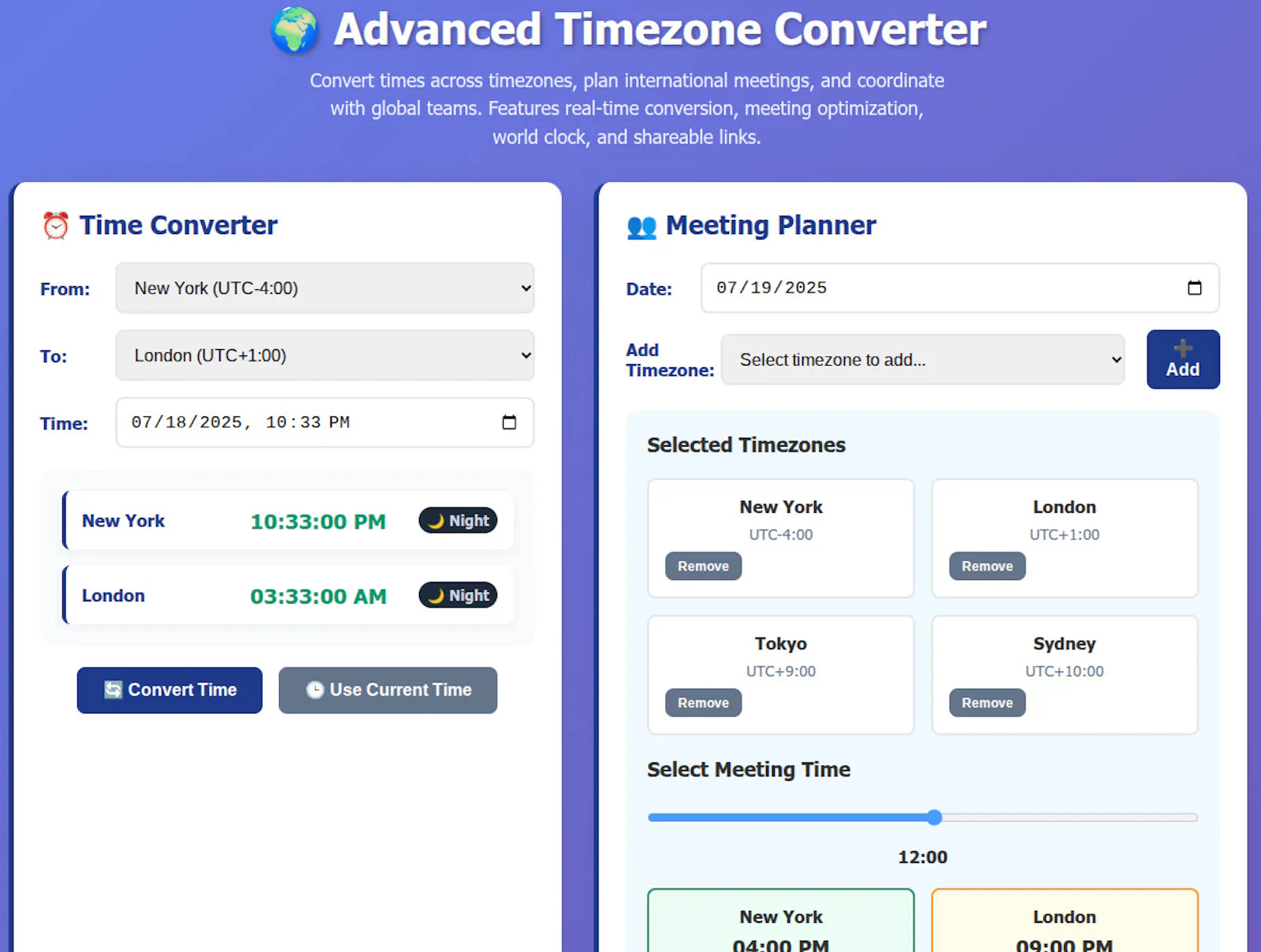 Time Zones Converter screenshot 1