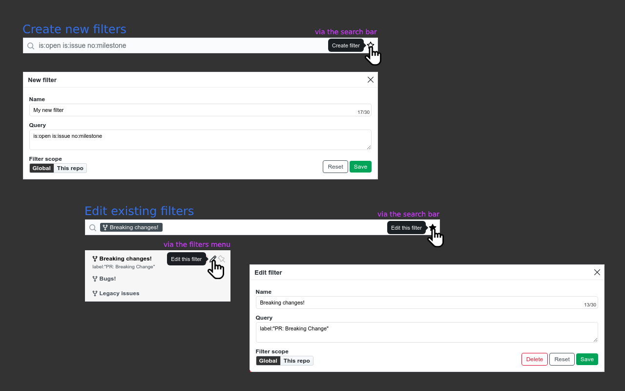Github Saved Filters gallery image