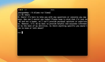 Execute o software Llama 2 rodando no macOS, apresentando um desempenho poderoso e uma interface amigável.