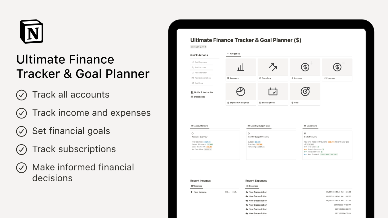 Notion Finance Tracker en doelplanner - Stroomlijn je financiën, stroomlijnen je leven media 1