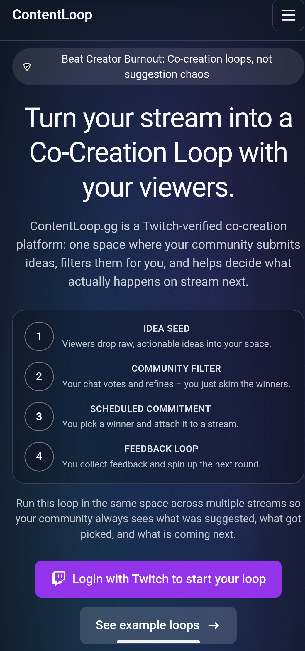 ContentLoop.gg - Main product screenshot demonstrating key features and user interface