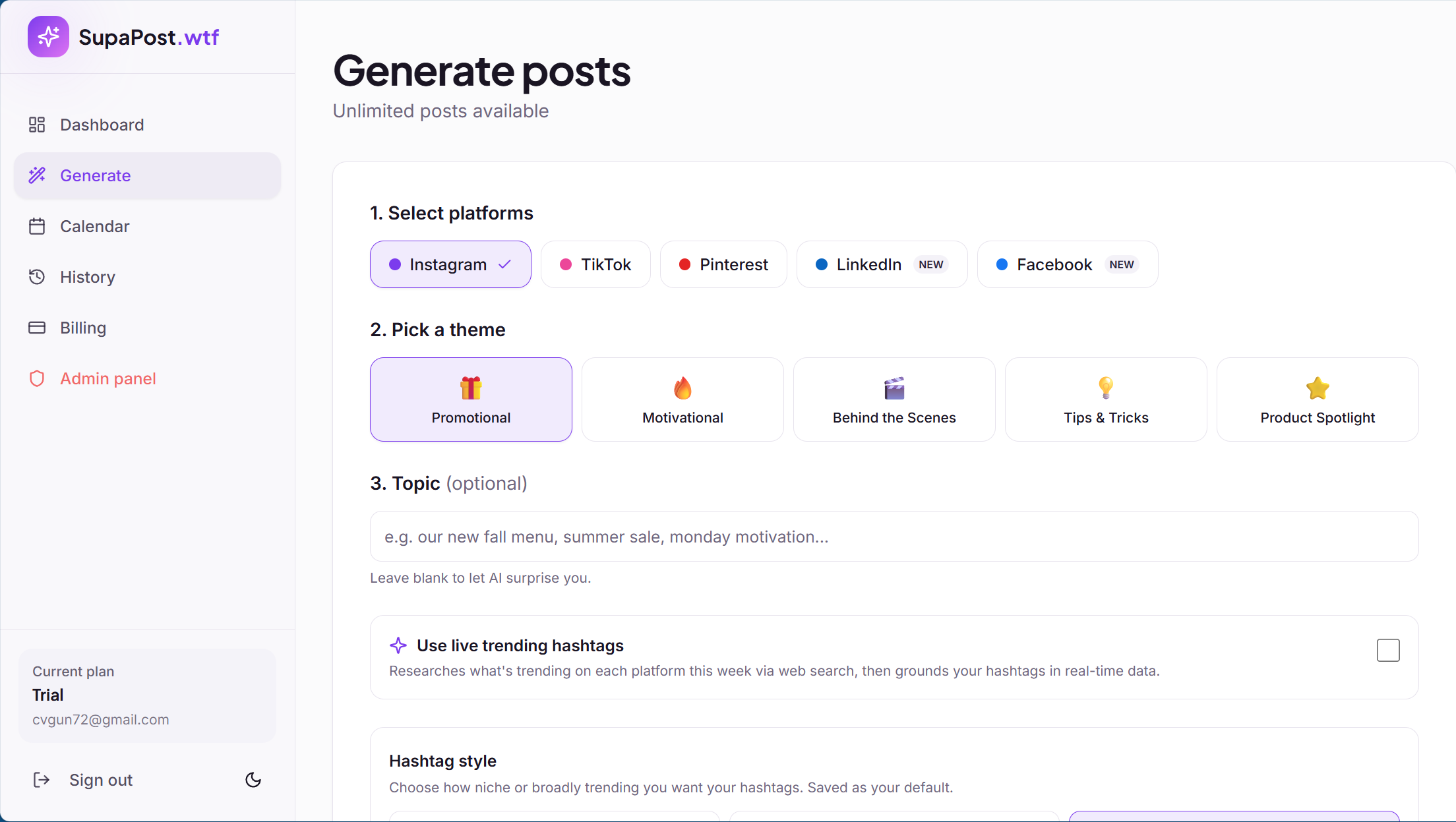 SocMed content generator in a minute gallery image