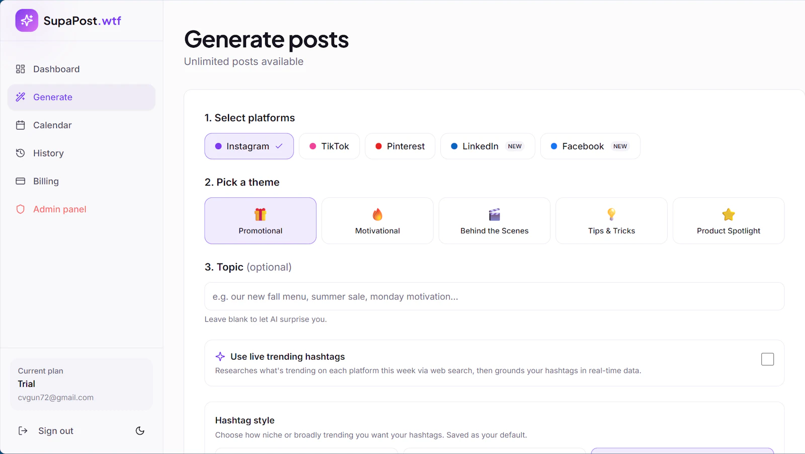 SocMed content generator in a minute screenshot 2