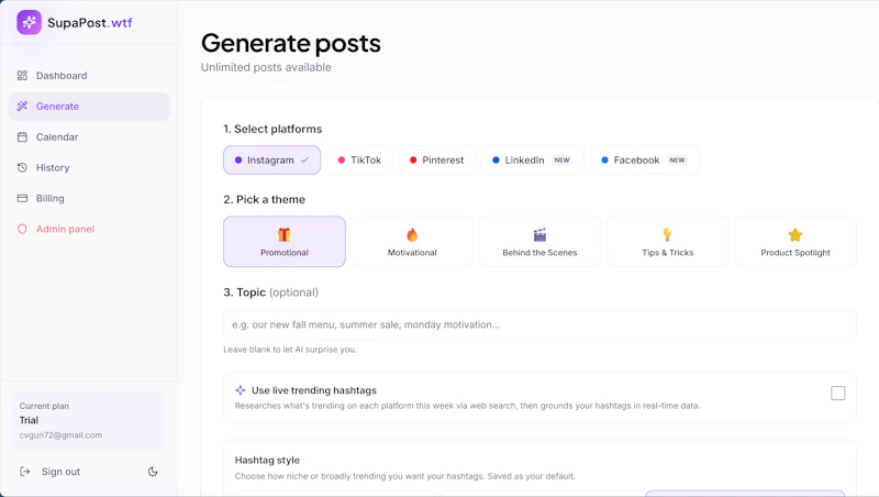 SocMed content generator in a minute screenshot 2