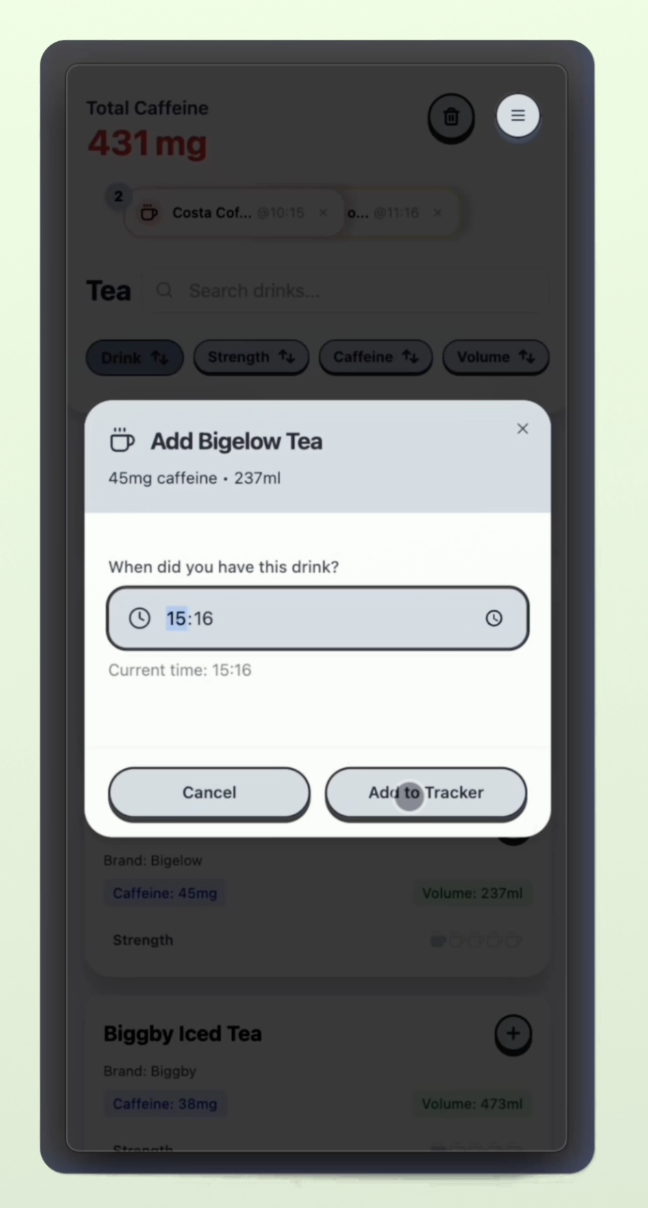 Online caffeine consumption tracker gallery image