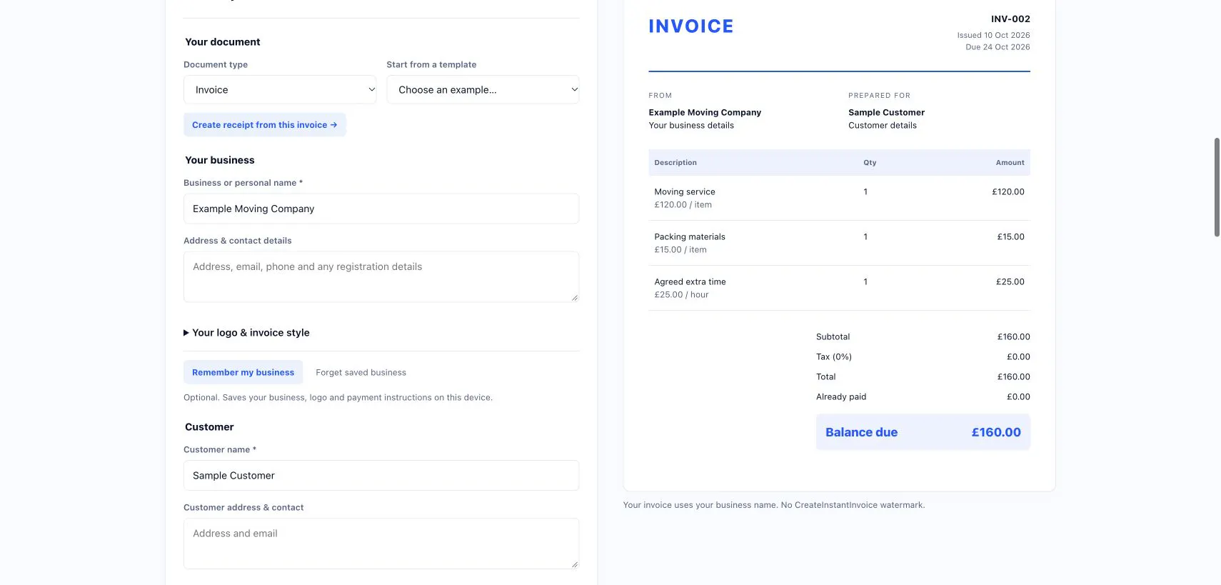 Create Instant Invoice gallery image