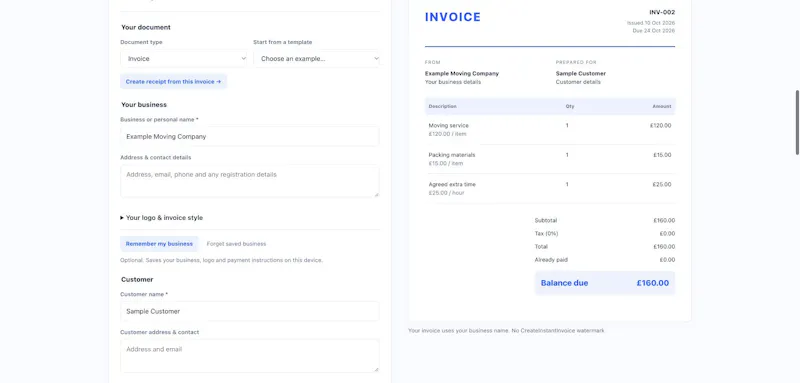 Create Instant Invoice screenshot 2