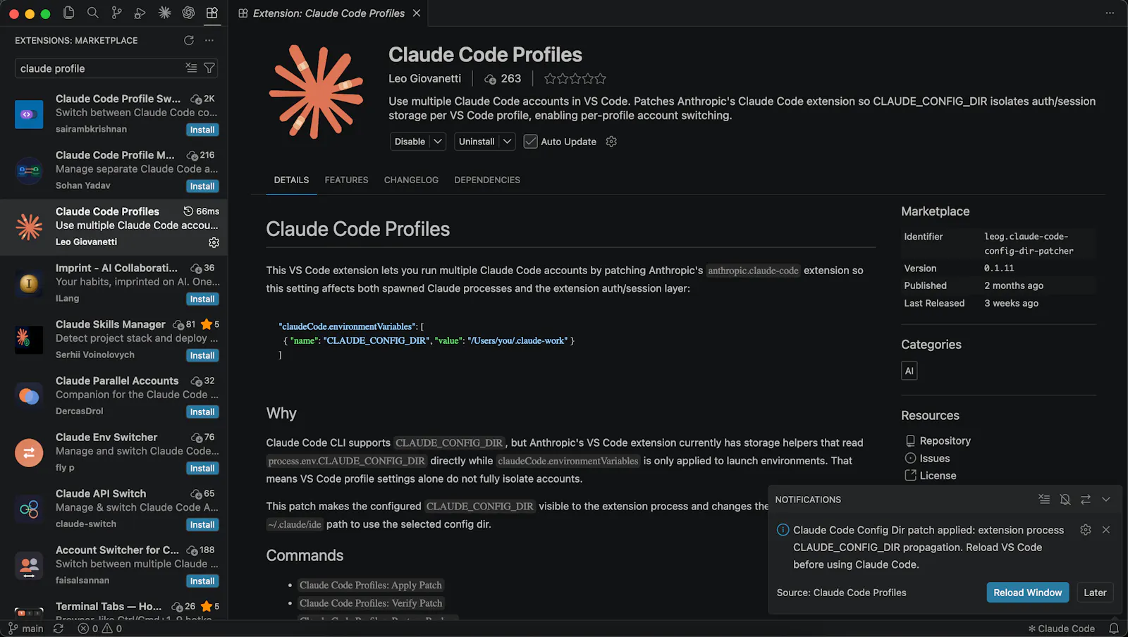 VSCode Claude Code Profiles screenshot 1