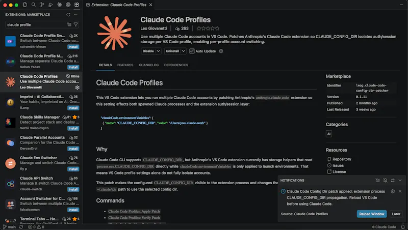 VSCode Claude Code Profiles screenshot 1