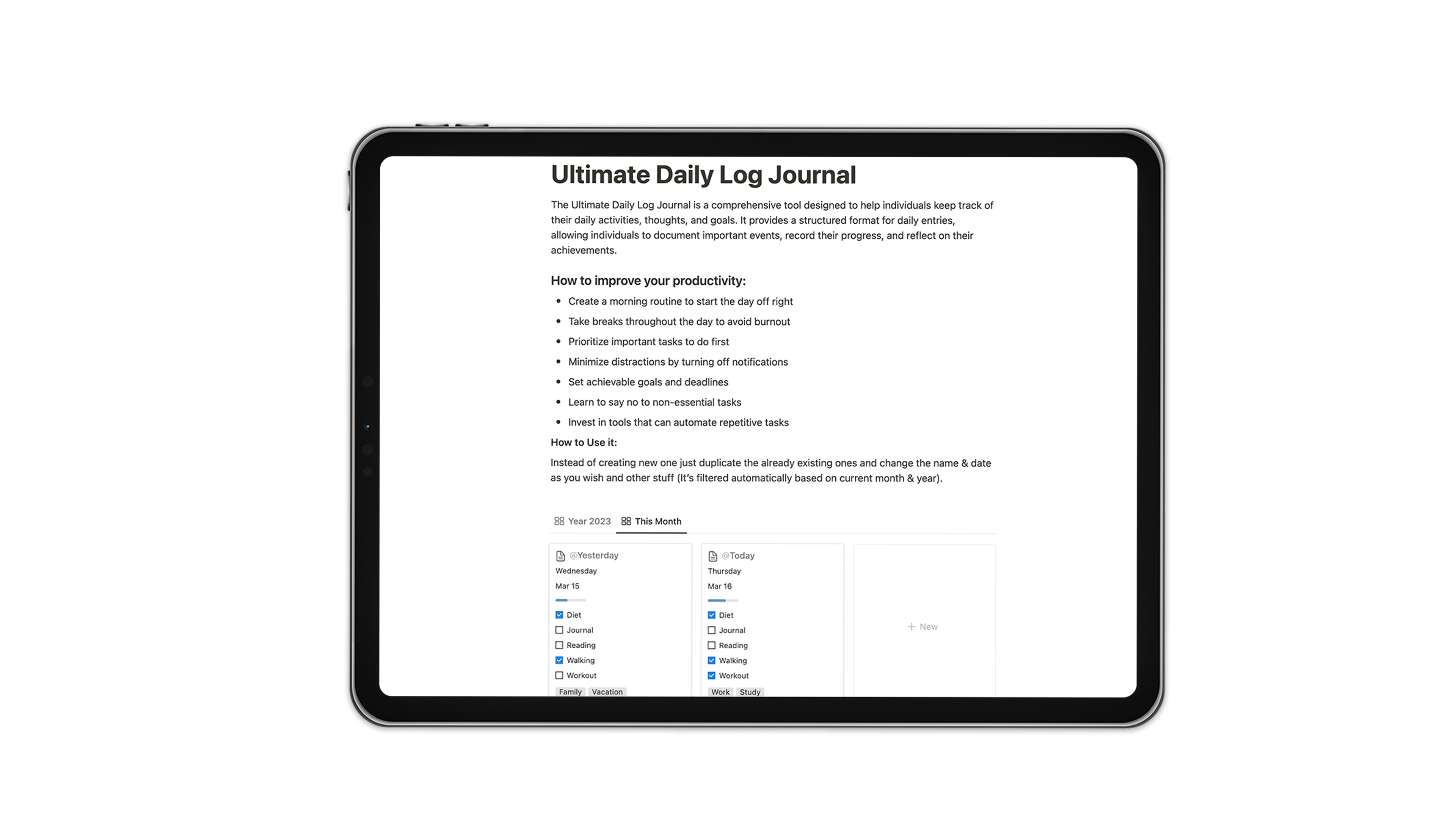 Notion Daily Log Journal Template