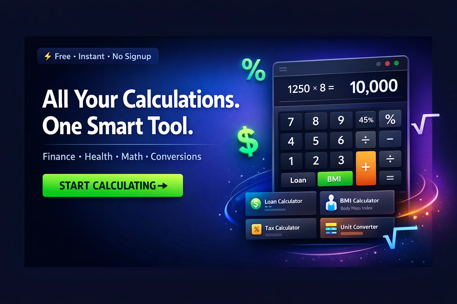 SupaCalc - 100+ Free Online Calculators screenshot 1