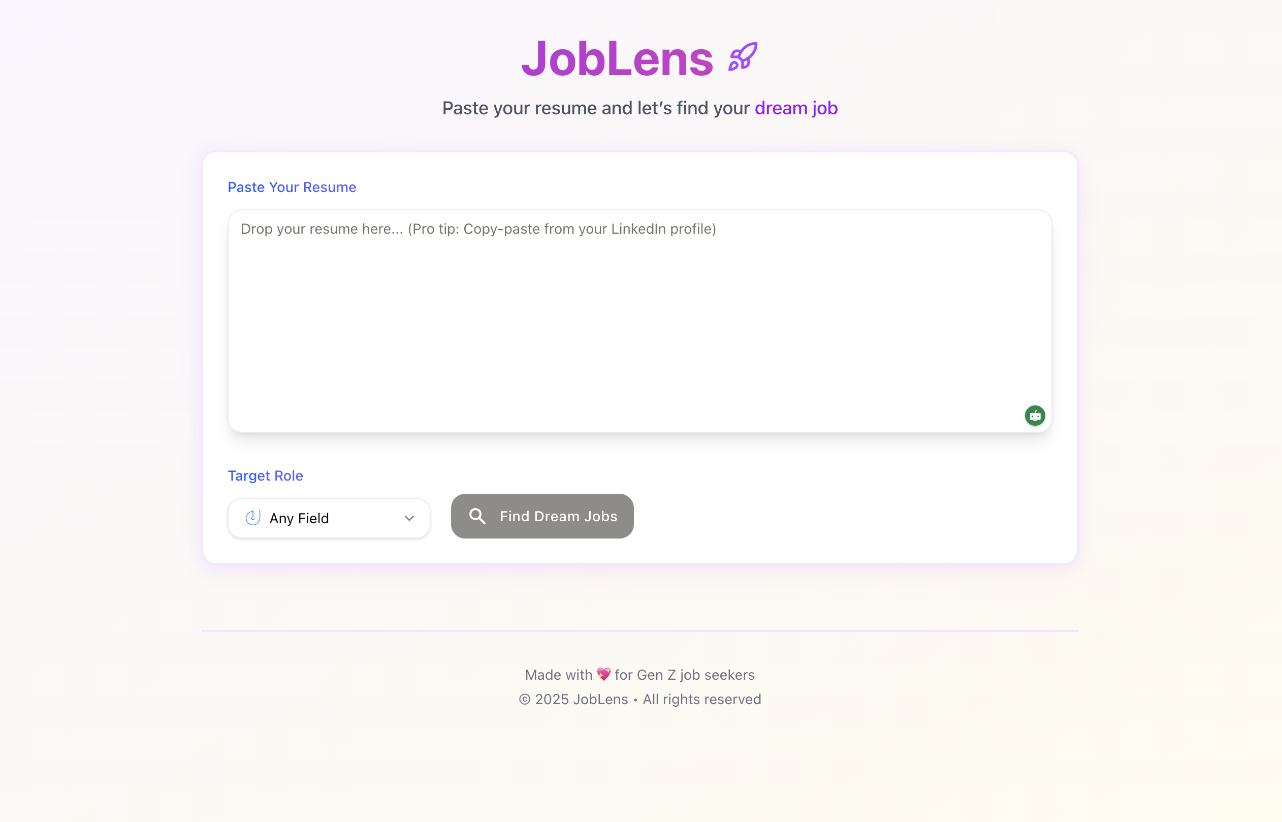 JobLens  - Main product screenshot demonstrating key features and user interface